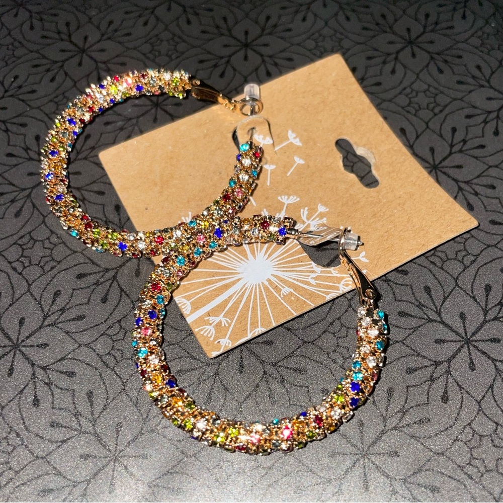 Sparkly Jeweled Hoop Earrings + FREE gift